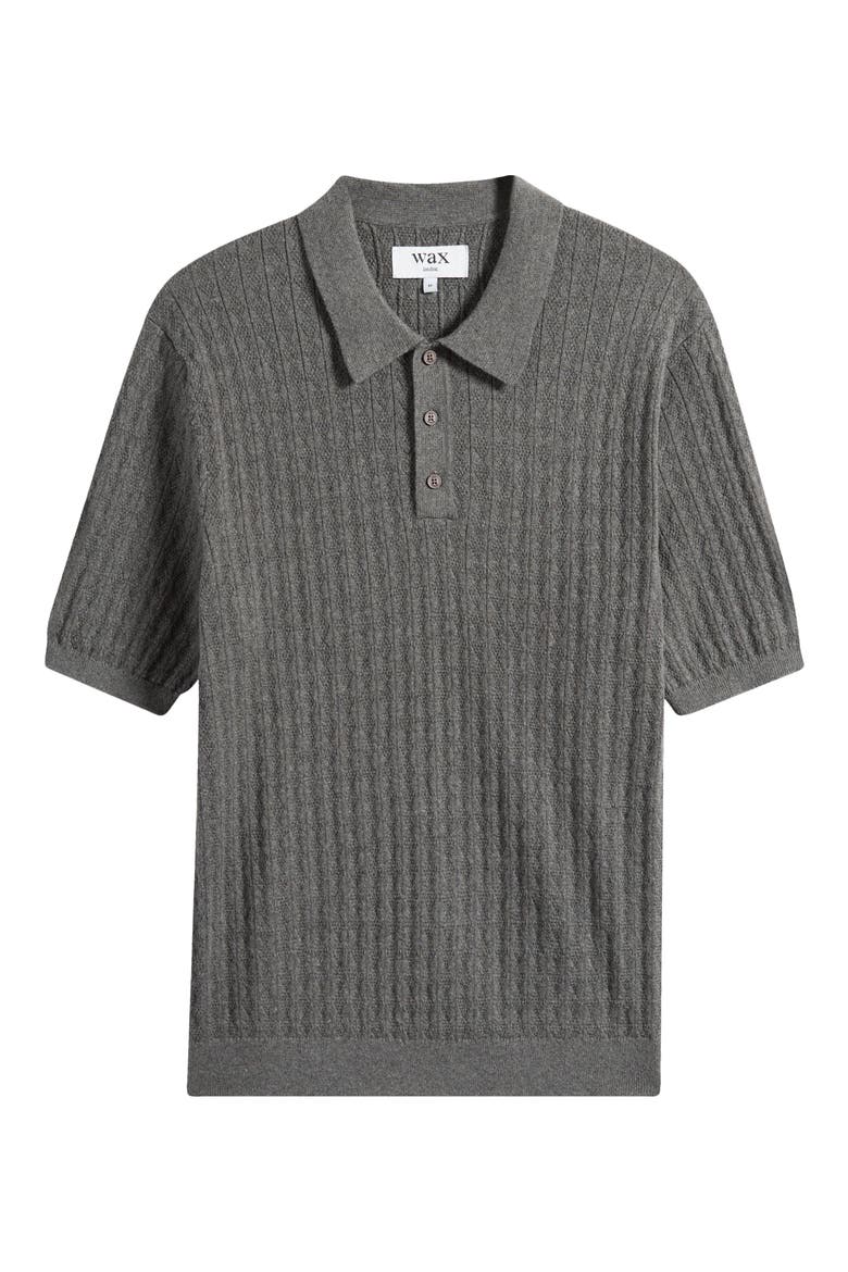 Naples Diamond Ribbed Cotton & Cashmere Polo Sweater, Alternate, color, GREY MARL