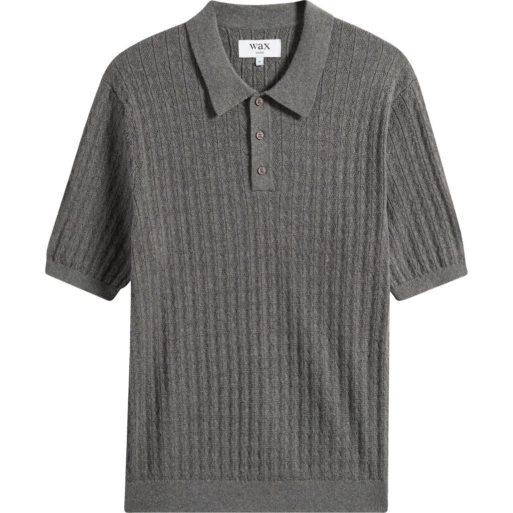 Wax London Naples Diamond Ribbed Cotton & Cashmere Polo Sweater In Gray