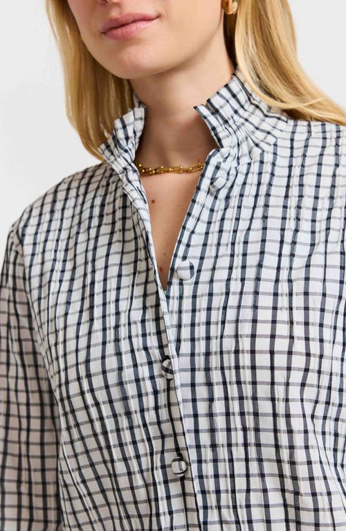 Foxcroft Carolina Crinkled Gingham Cotton Blend Shirt Jacket In White/black