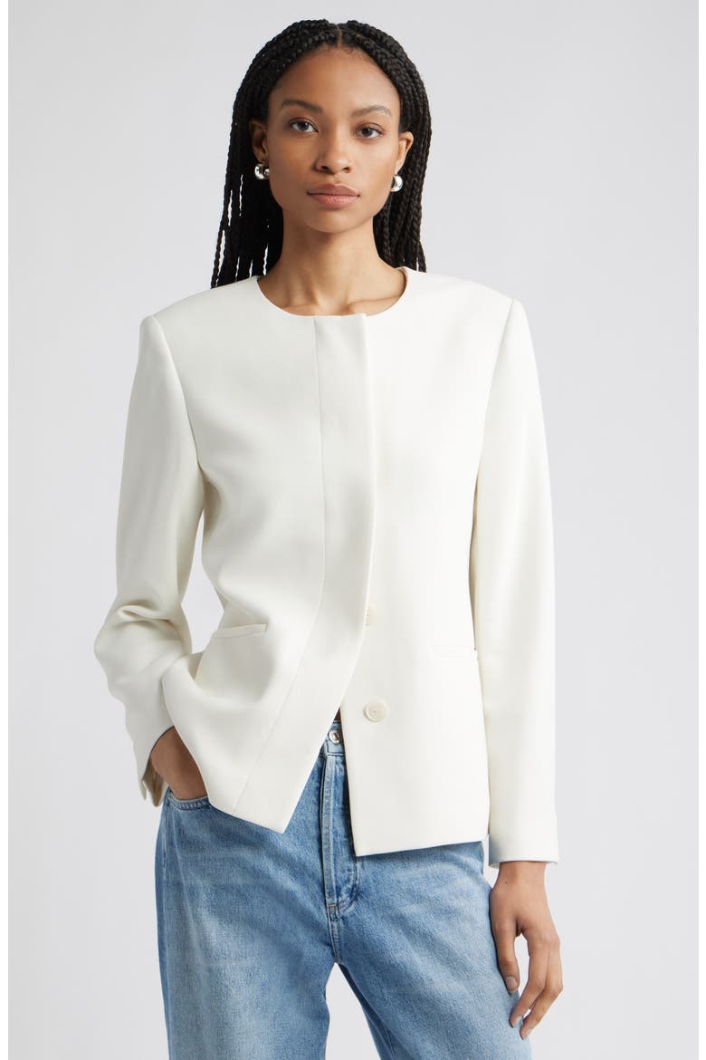 Collarless Twill Blazer, Main, color, IVORY TOFU