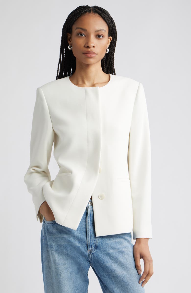Nordstrom Collarless Twill Blazer, Main, color, Ivory Tofu