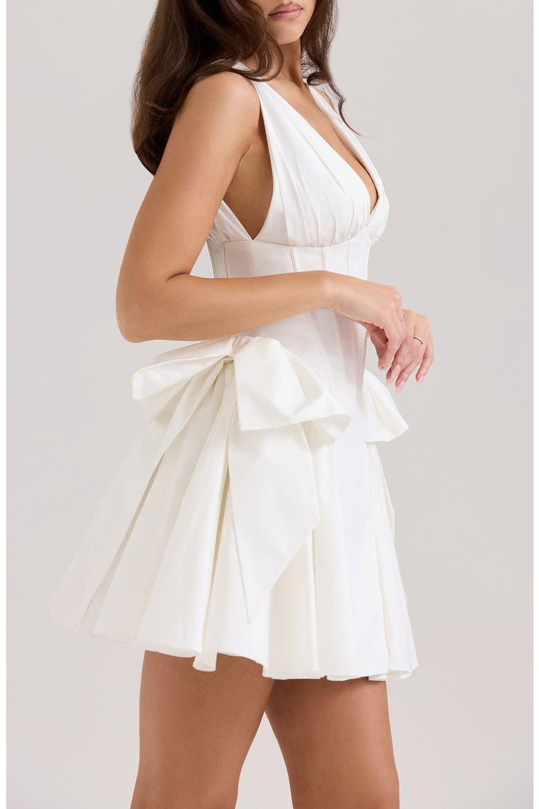 Amalia Twin Bow Stretch Cotton Cocktail Minidress, Alternate, color, WHITE