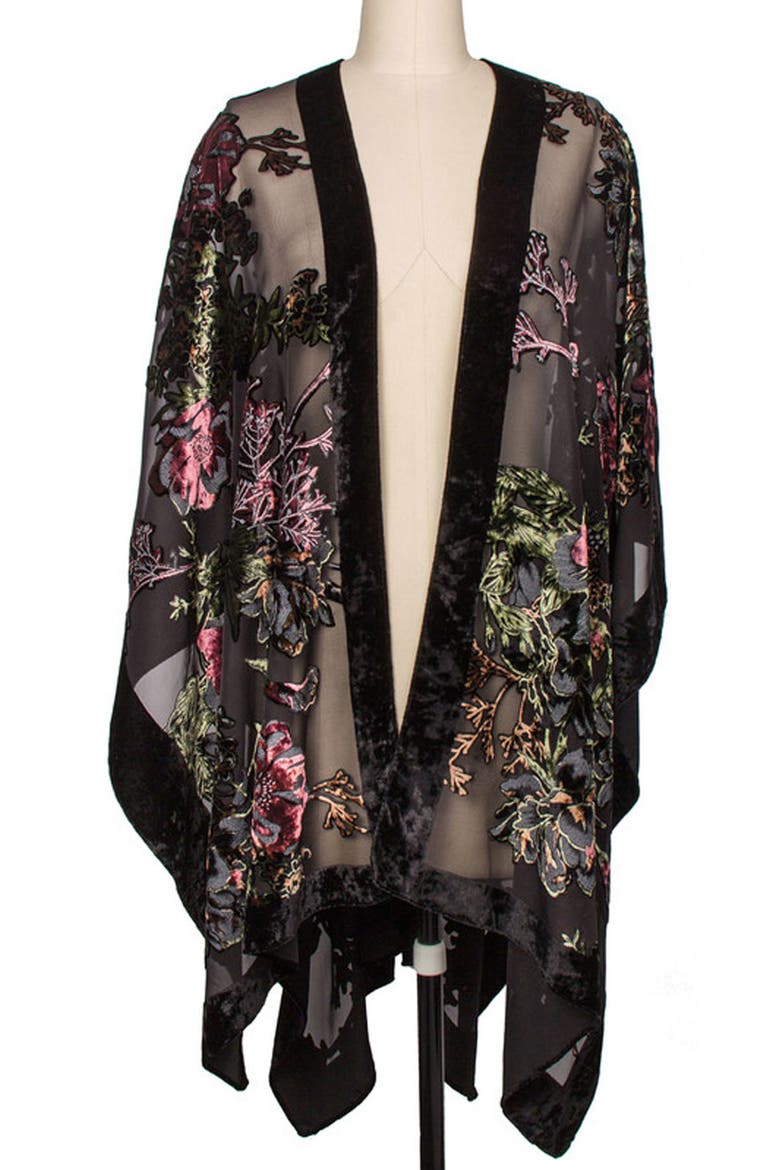 Ione Velvet Burnout Ruana, Main, color, BLACK