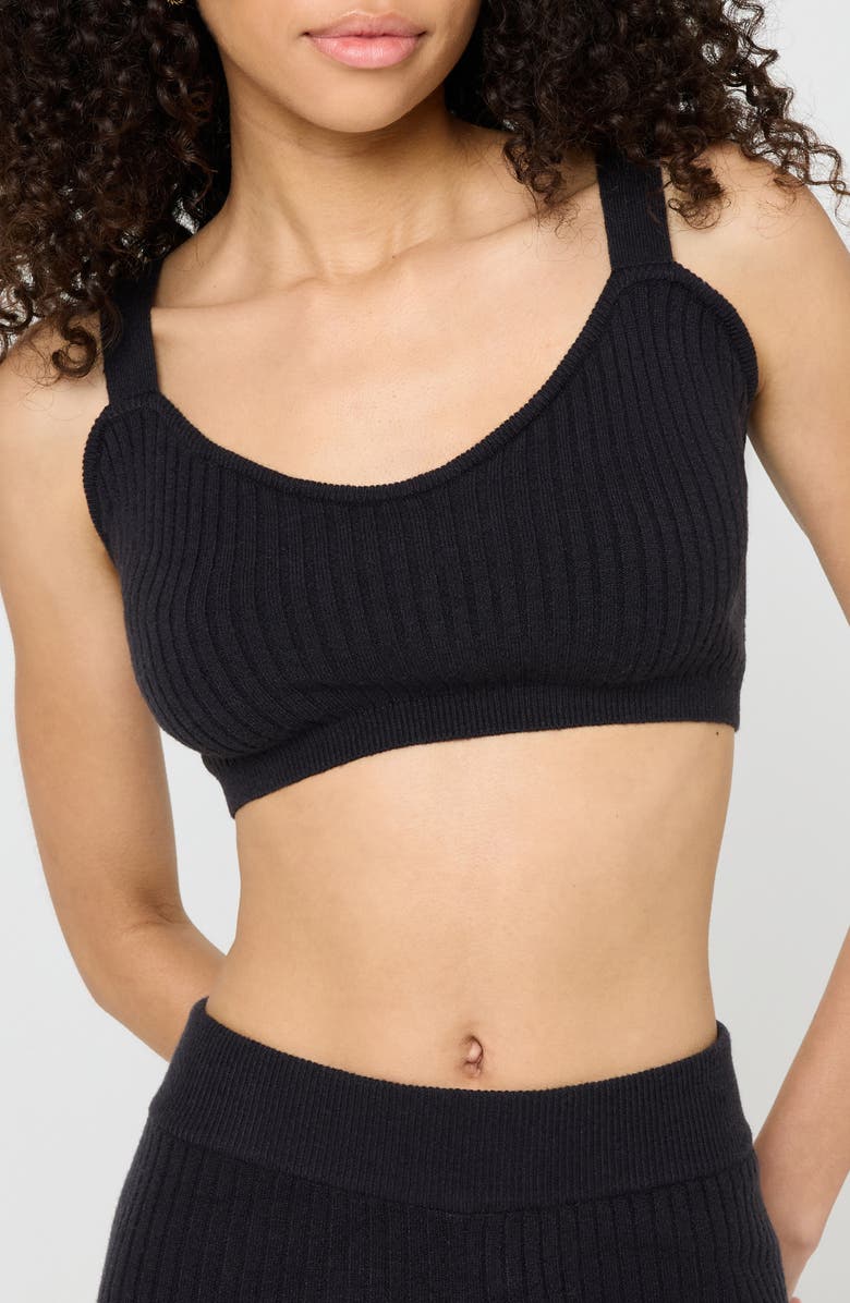 Spiritual Gangster Sofia Ribbed Sweater Bralette, Main, color, Black