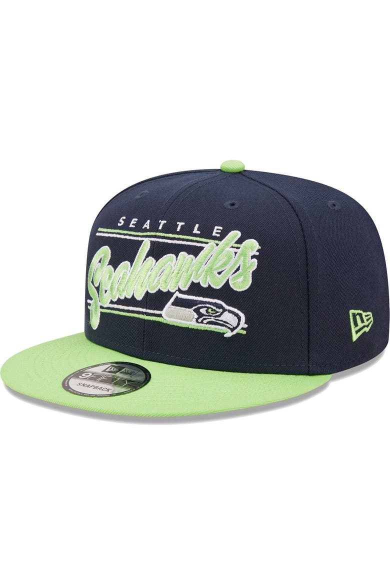 Men's New Era College Navy/Neon Green Seattle Seahawks Team Script 9FIFTY Snapback Hat, Main, color, Navy
