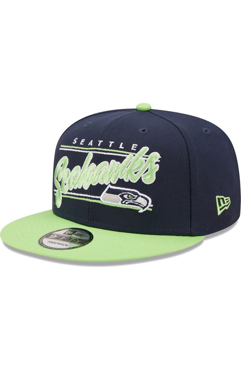 New Era Men's New Era College Navy/Neon Green Seattle Seahawks Team Script 9FIFTY Snapback Hat, Main, color, 