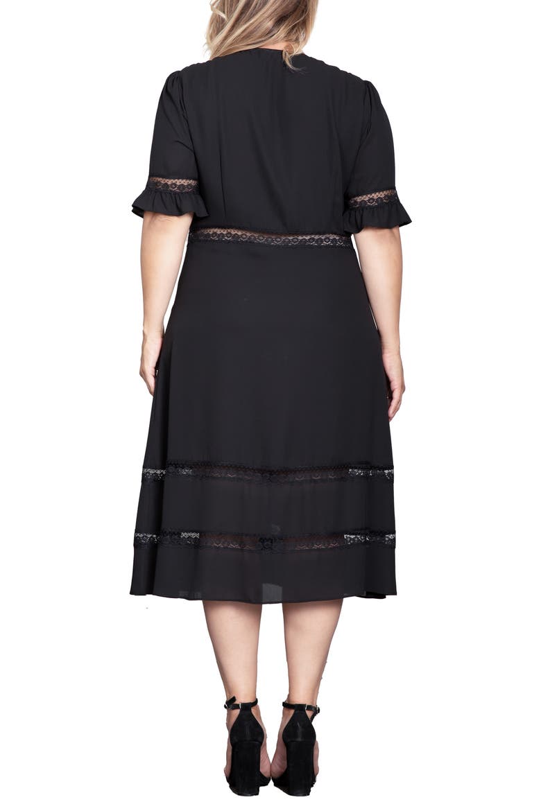 Lace Inset Georgette Midi Dress, Alternate, color, BLACK
