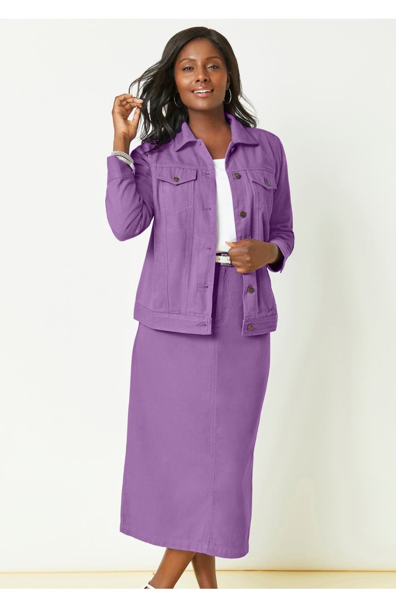 Jessica London Classic Cotton Denim Midi Skirt, Alternate, color, Black