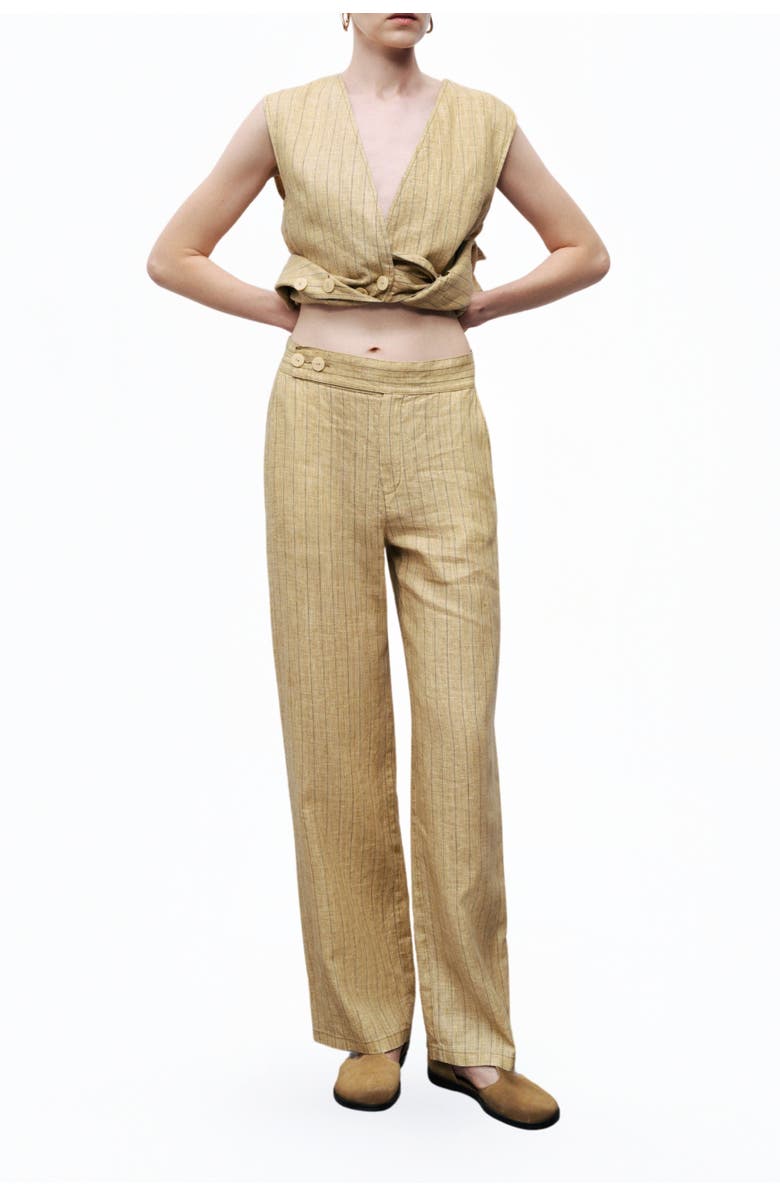 Nocturne Linen Striped High-Waist Pants, Main, color, 