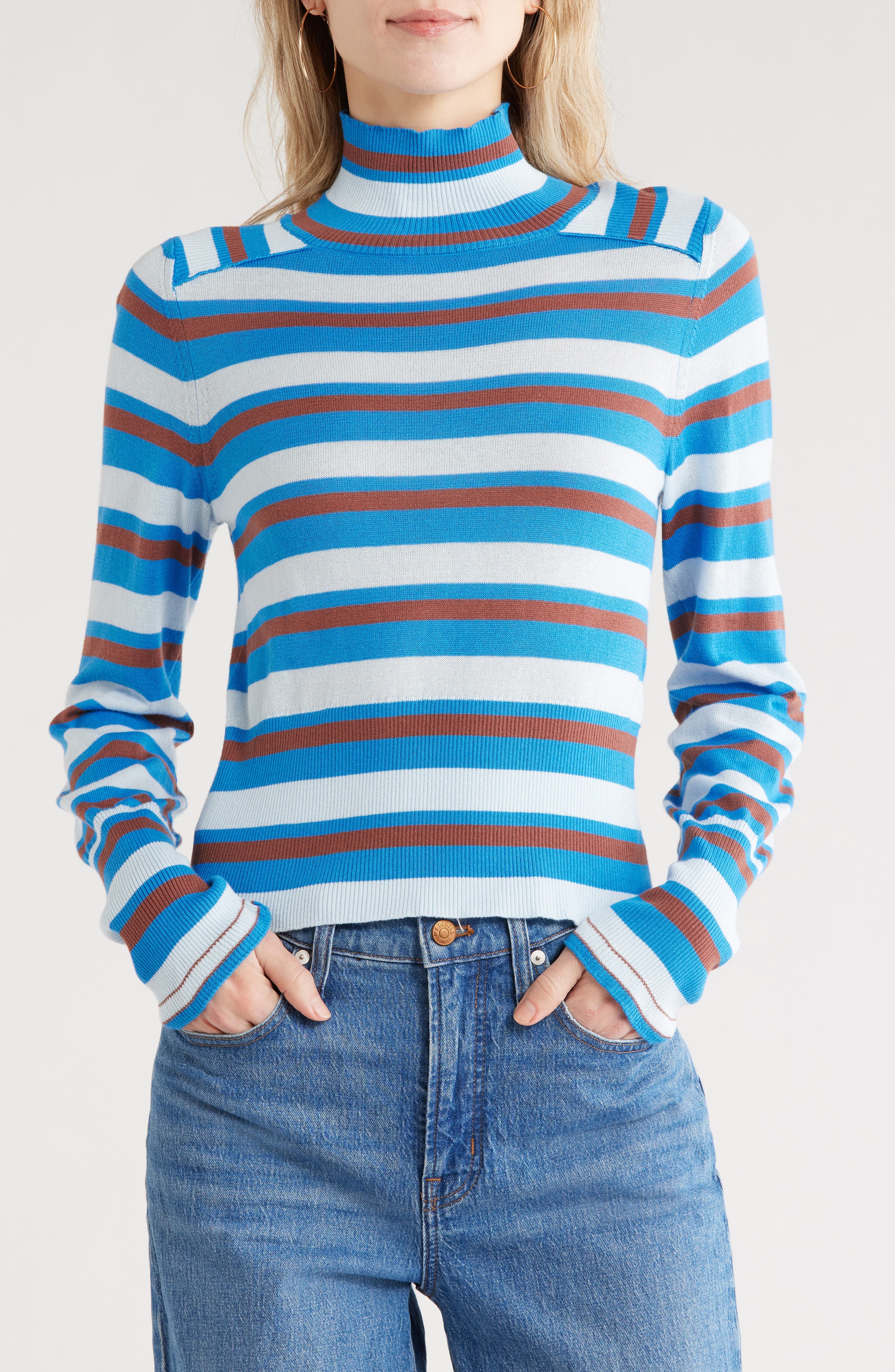 Free People Breeze Stripe Mock Neck Top