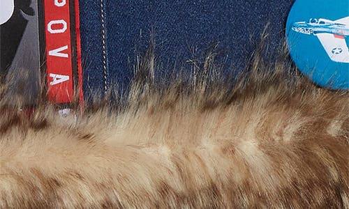 Chopova Lowena Kram Button & Patch Embellished Carabiner Skirt With Faux Fur Trim In Multi