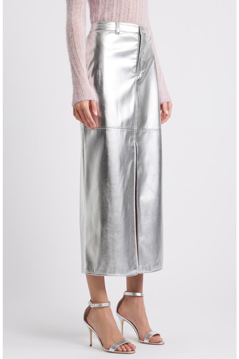Metallic Faux Leather Midi Skirt, Alternate, color, SILVER METALLIC
