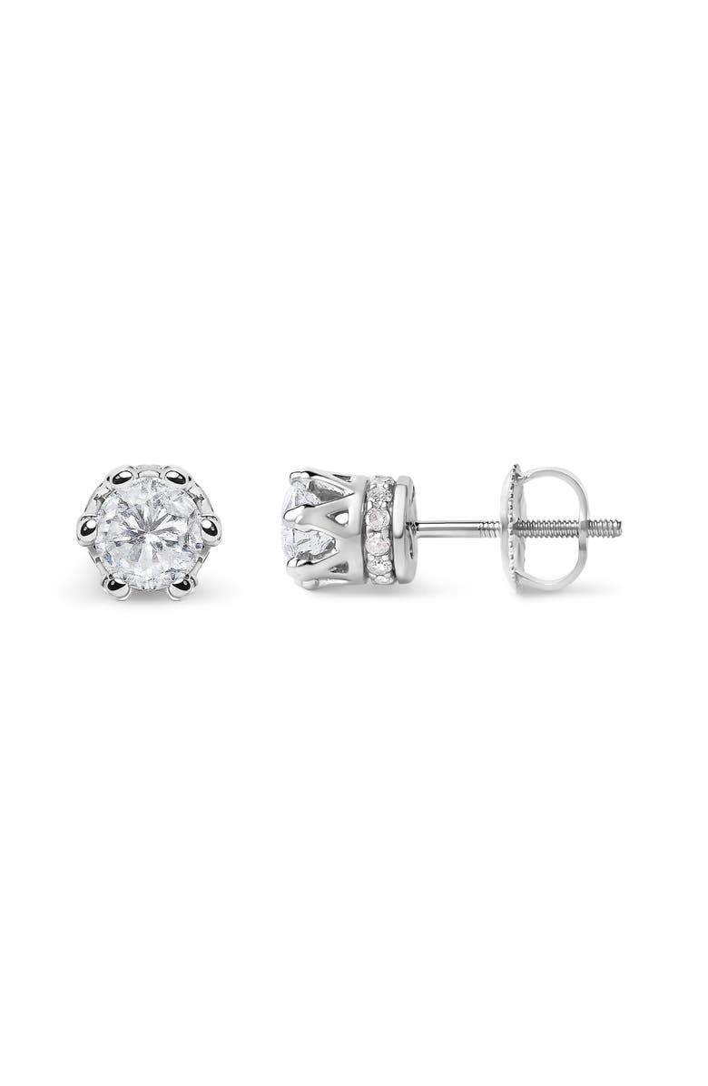 Haus of Brilliance 14K White Gold 2.0 Cttw Round Cut Prong-Set Diamond Crown Stud Earring, Alternate, color, White