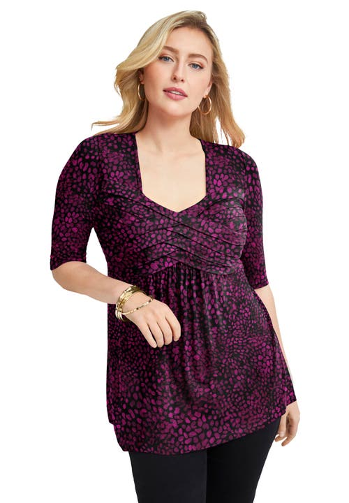 Jessica London Stretch Knit Pleated Tunic In Multi