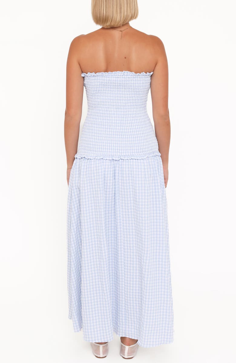 Petal & Pup Parkway Gingham Smocked Strapless Maxi Dress, Alternate, color, Blue Gingham