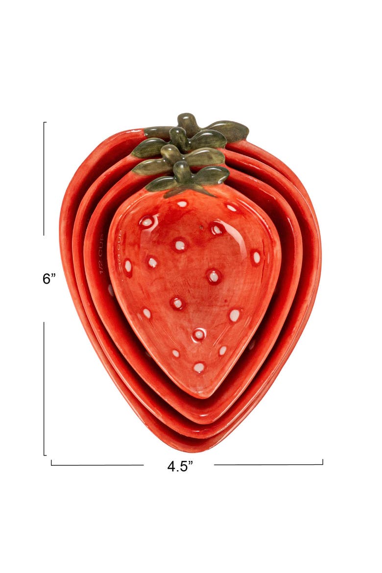 Hand-Painted Strawberry Stoneware Measuring Cups, Red and White, Set of 4, Alternate, color, Red