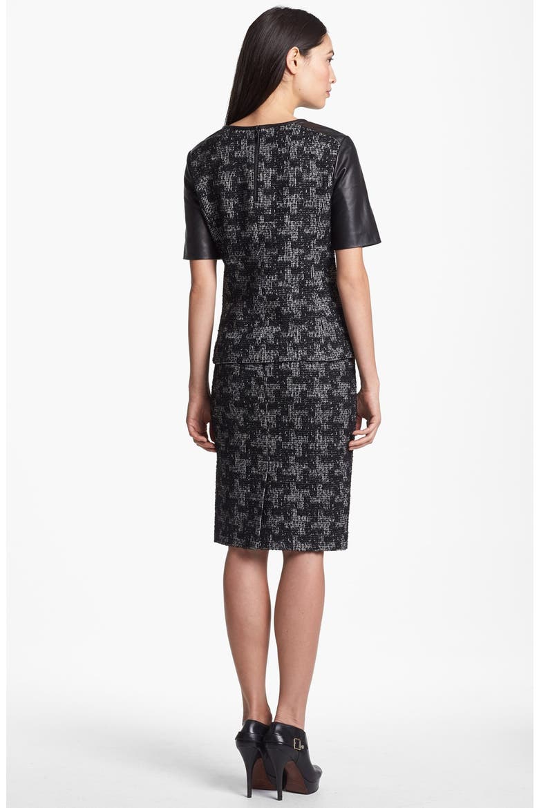 Leather Trim Jacquard Pencil Skirt, Alternate, color, BLACK MULTI