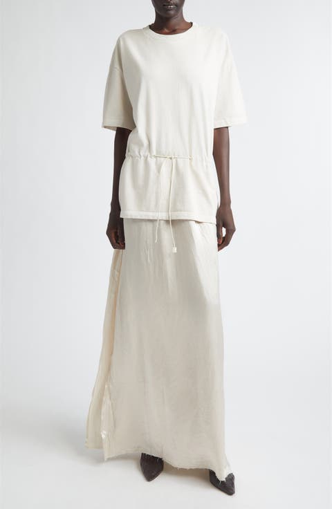 Joopy Drawstring Waist Mixed Media T-Shirt Dress