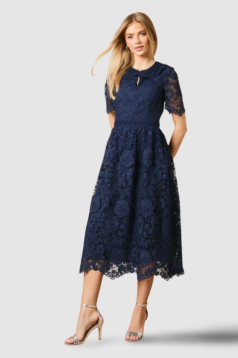 Occasion Lace Collared Midi Dress