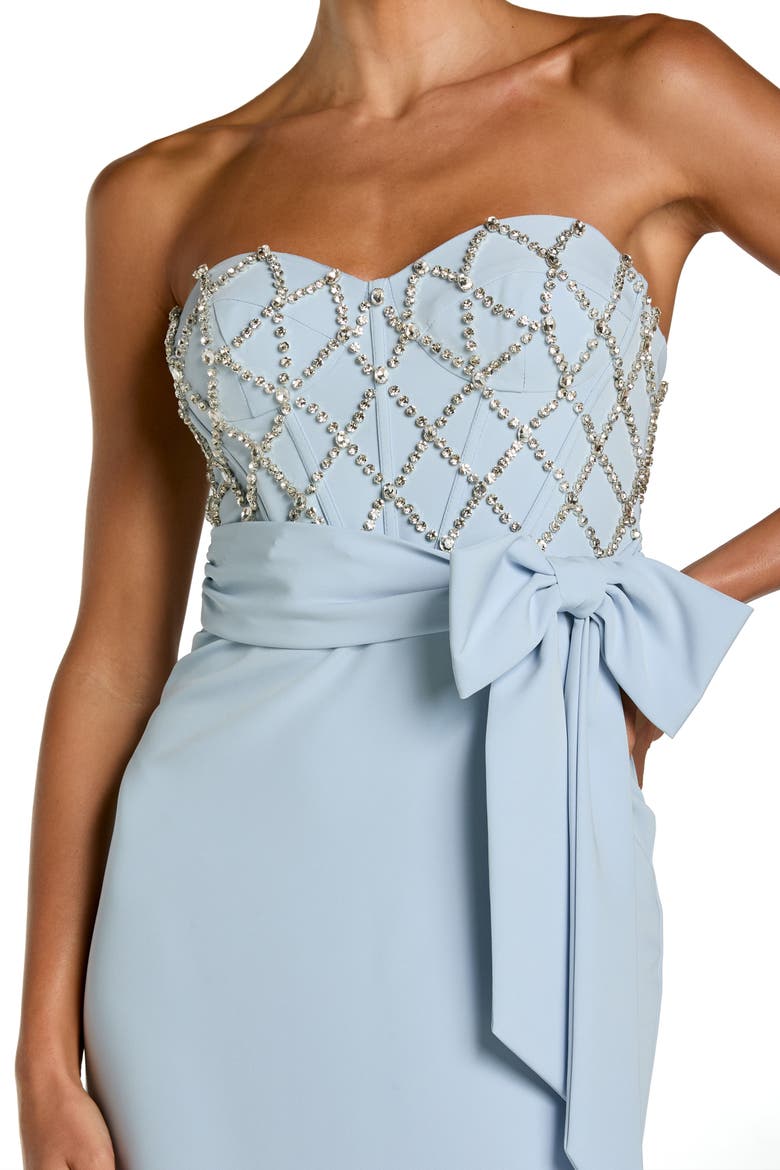 Strapless Crepe Embellished Bustier Gown With Bow, Alternate, color, Powder Blue