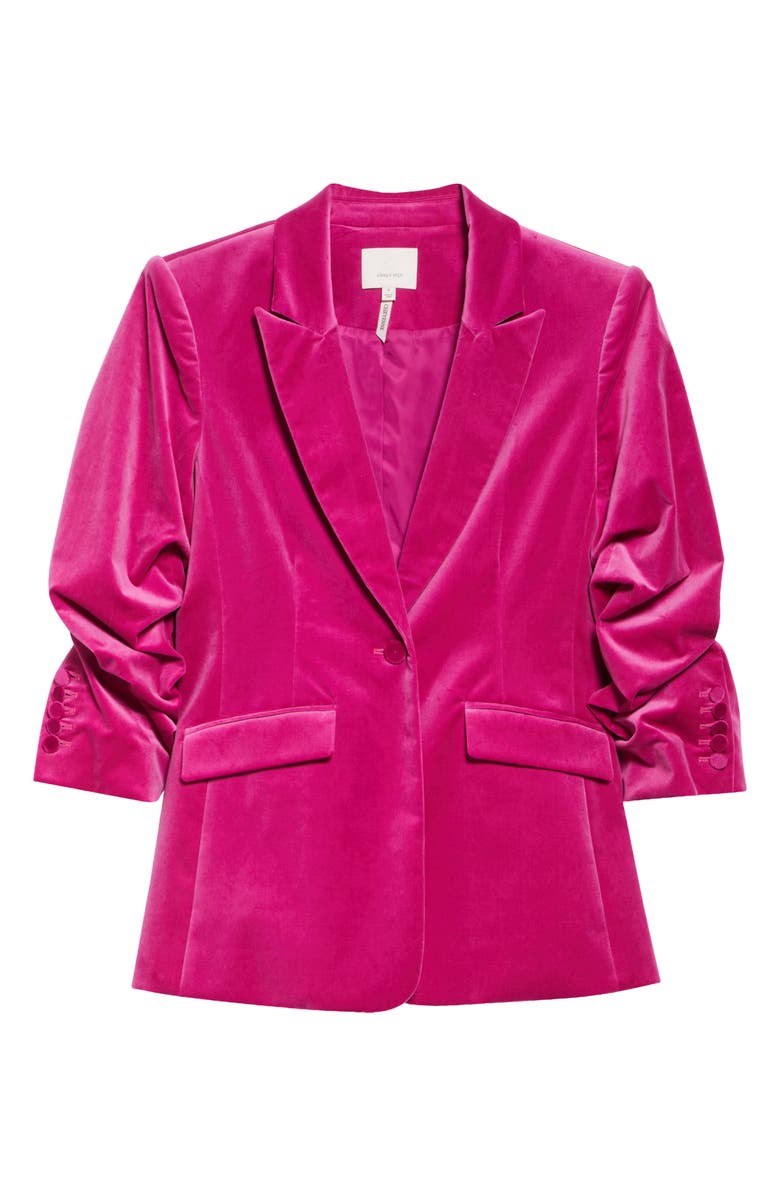 Cinq à Sept Cheyenne Ruched Sleeve Velveteen Blazer, Alternate, color, 