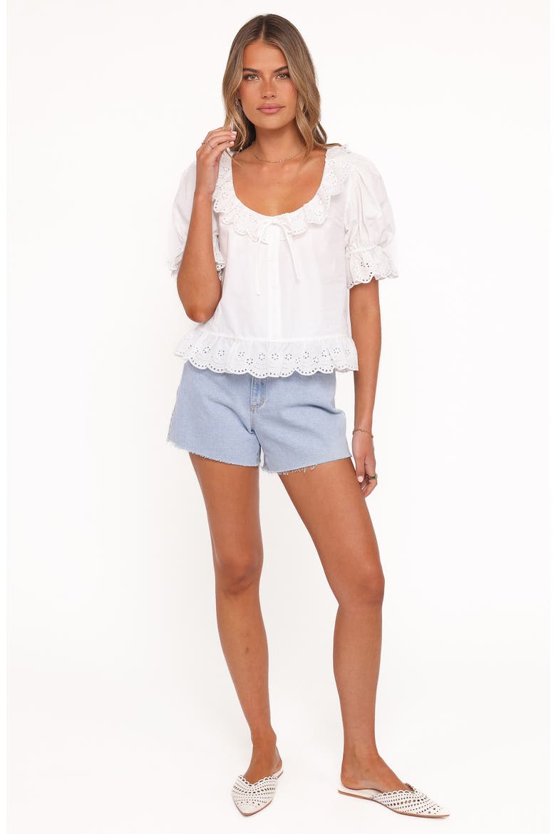 Anouk Eyelet Trim Button-Up Top, Alternate, color, WHITE