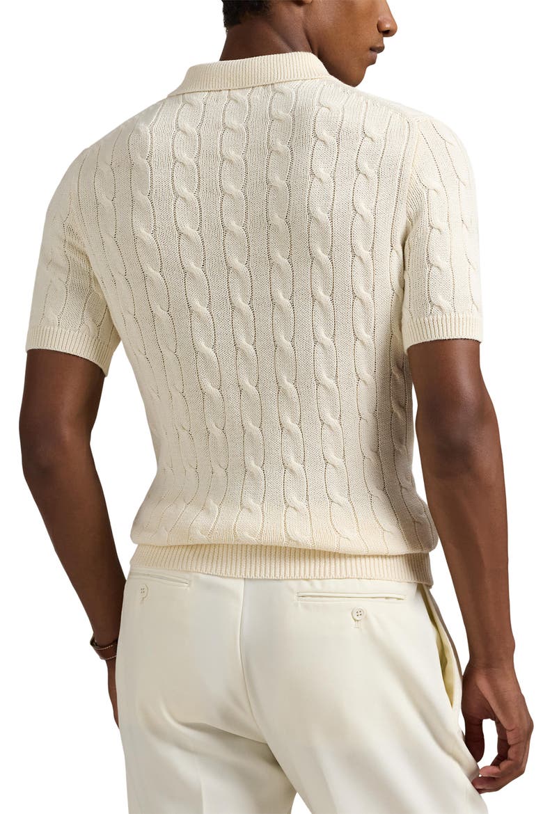 Cable Short Sleeve Polo Sweater, Alternate, color, ANDOVER CREAM