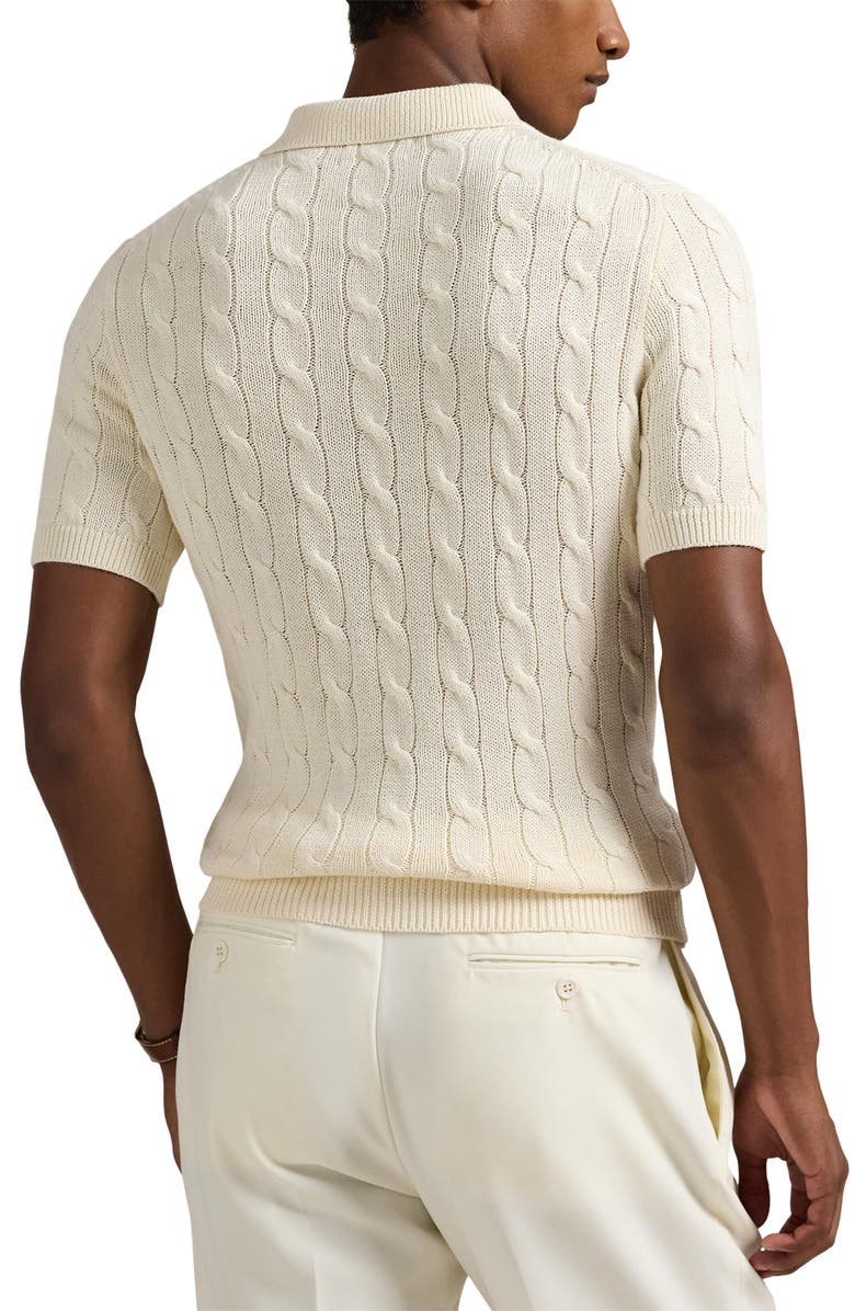 Polo Ralph Lauren Cable Short Sleeve Polo Sweater, Alternate, color, Andover Cream