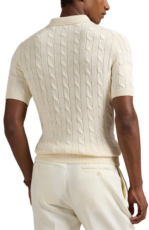 Polo Ralph Lauren Cable Short Sleeve Polo Sweater In White