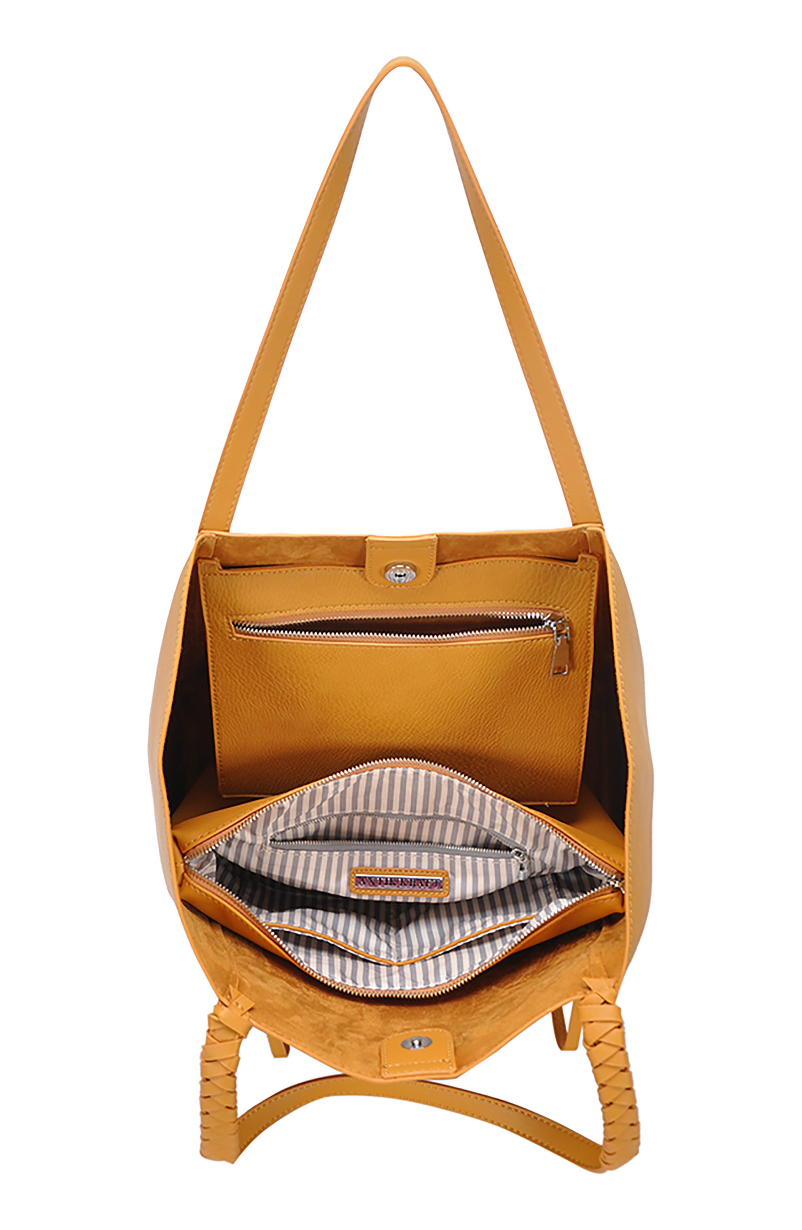 Knotted Strap Faux Leather Tote, Alternate, color, MUSTARD
