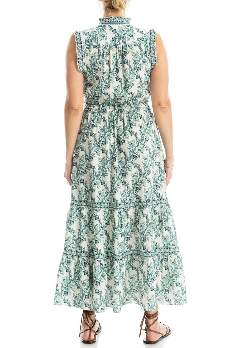 Floral Ruffle Sleeveless Tiered Maxi Dress, Alternate, color, CREAM/ GREEN MAGNOLIA WEAVE