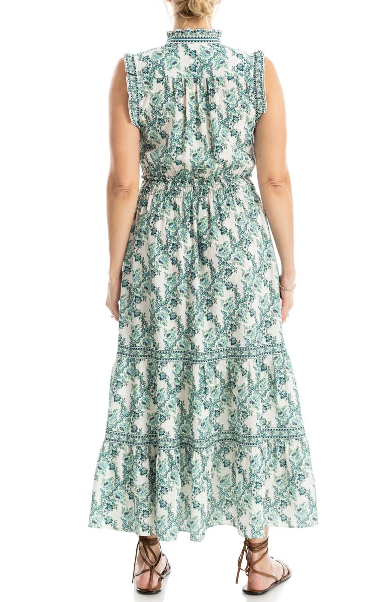 MAX STUDIO Floral Ruffle Sleeveless Tiered Maxi Dress, Alternate, color, Cream/ Green Magnolia Weave