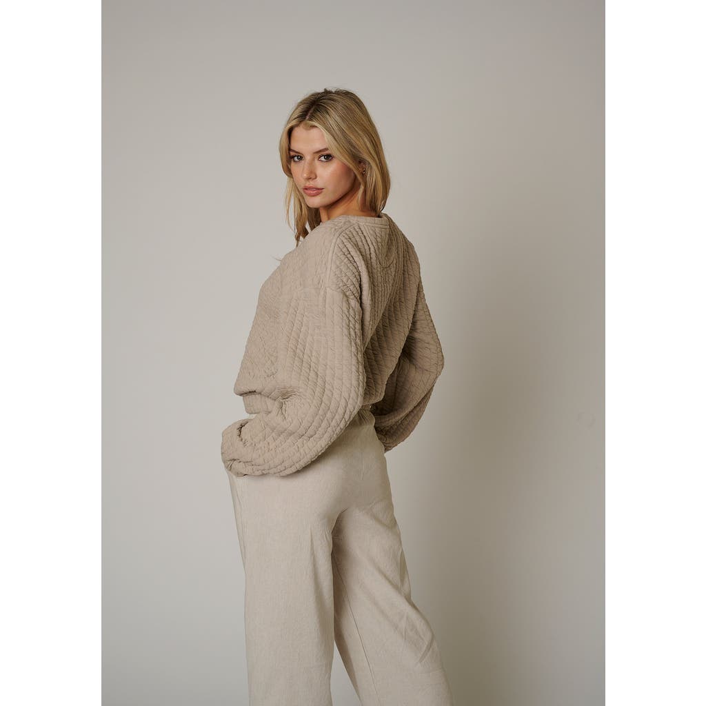 Leisure Lab Women Quilt Crewneck Sweater In Beige