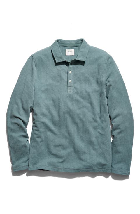 Long Sleeve Textured Stripe Polo