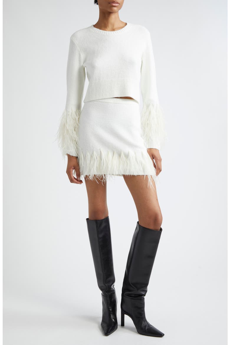 Briana Feather Hem Sweater Miniskirt, Alternate, color, IVORY