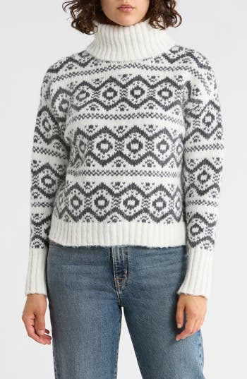 Joseph A Fair Isle Turtleneck Sweater In White