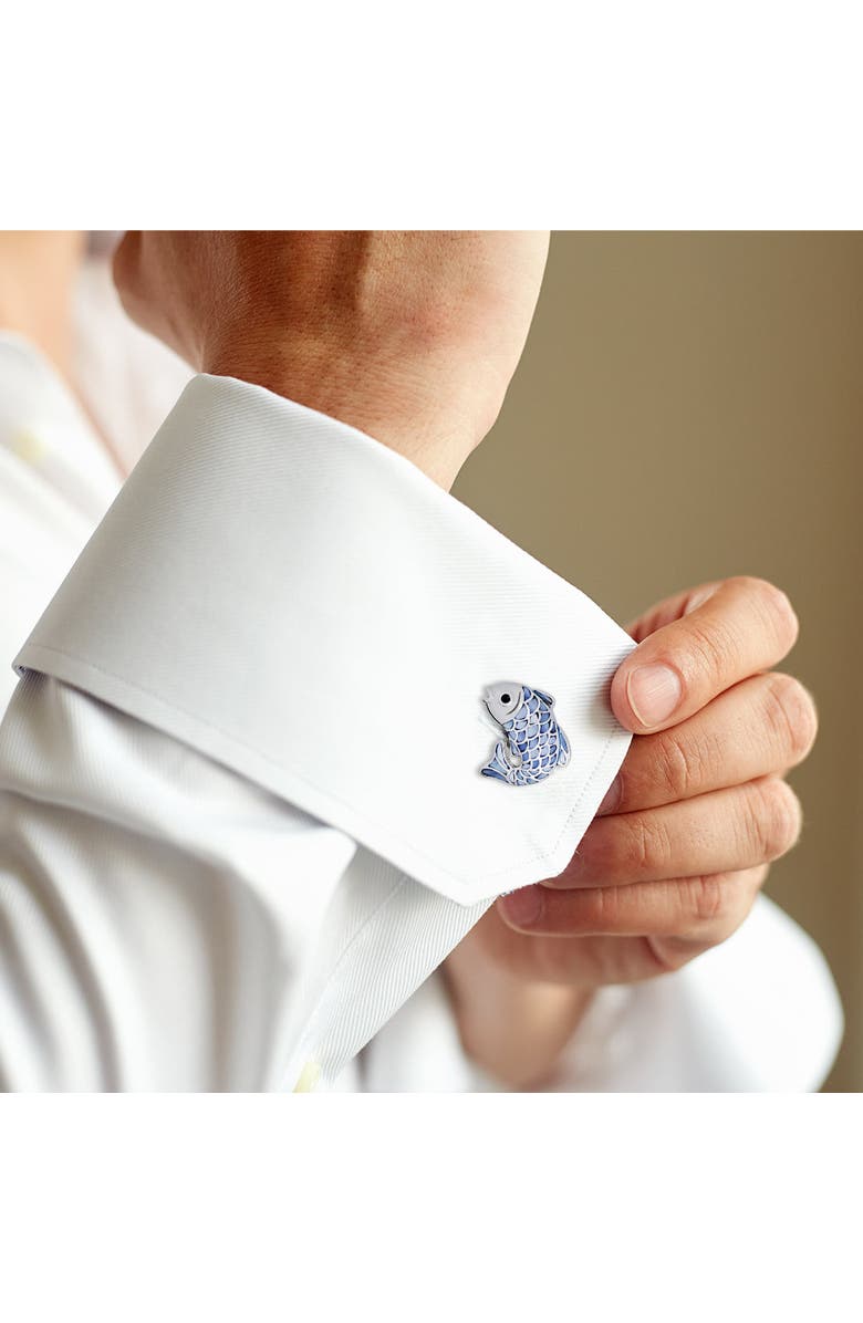 Jan Leslie Koi Fish Mother of Pearl Sterling Cufflinks, Alternate, color, Blue