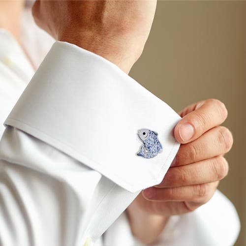 Jan Leslie Koi Fish Mother Of Pearl Sterling Cufflinks In Blue