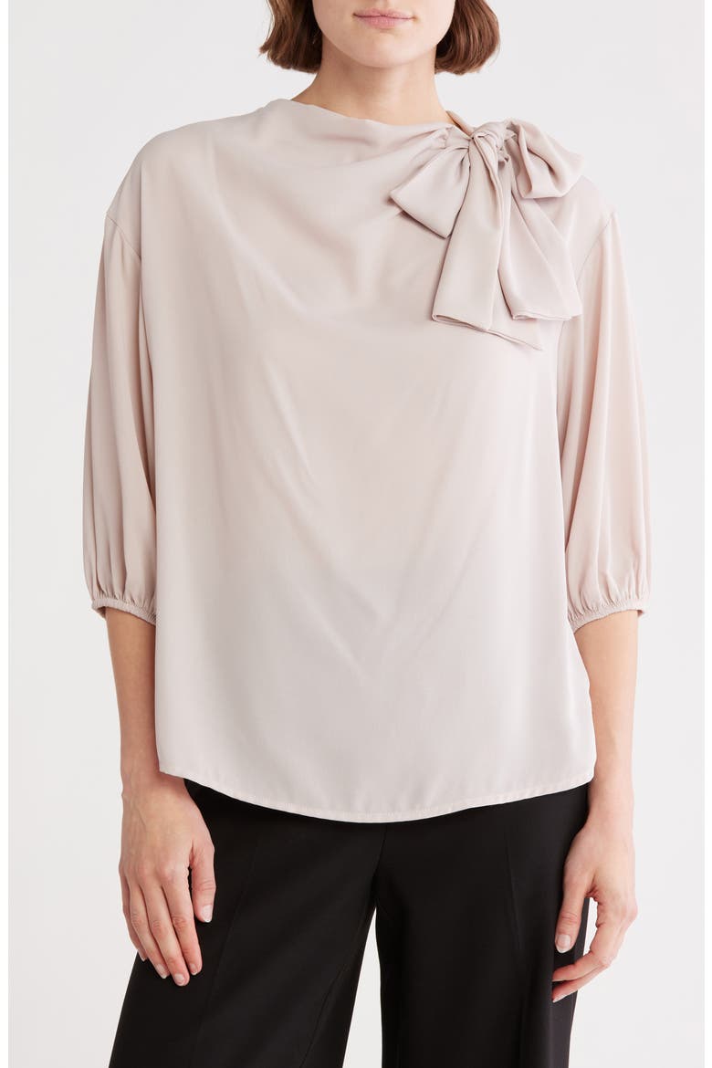 Scarf Detail Three-Quarter Sleeve Top, Main, color, BEIGE