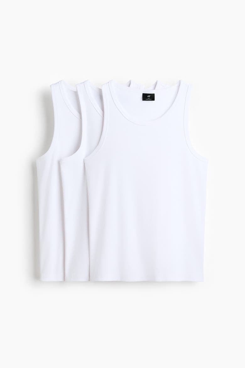3-pack Slim Fit Ribbed Vest Tops, Main, color, White
