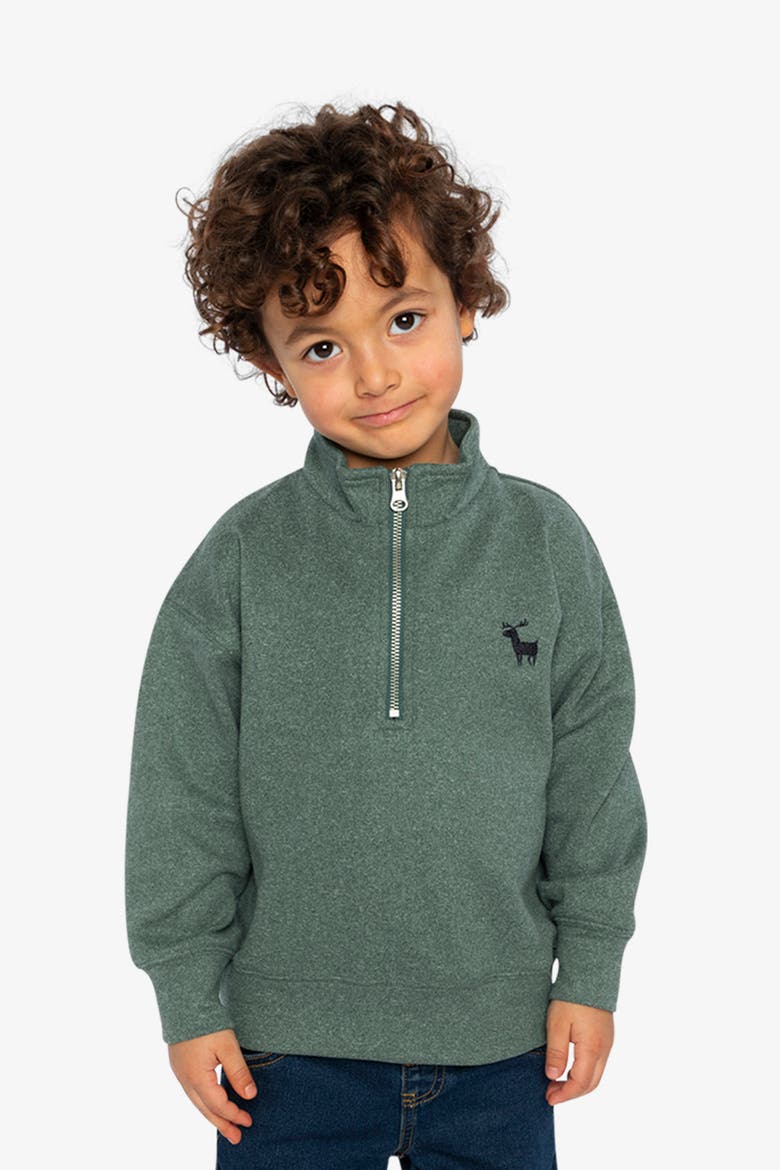 Half Zip Mock Neck Brushed Knit Deer Graphic Sweater, Alternate, color, Dark Green