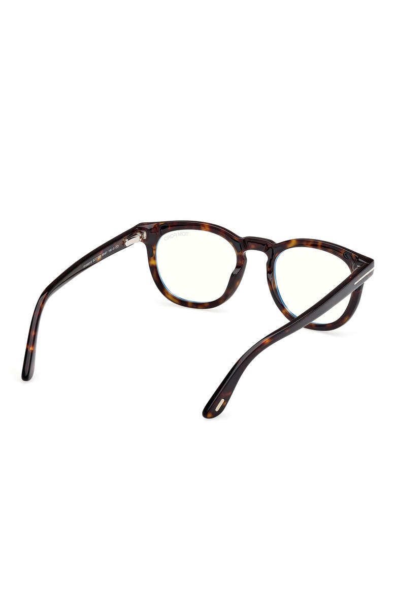 50mm Small Round Blue Light Blocking Glasses, Alternate, color, HAVANA ECO / T LOGO