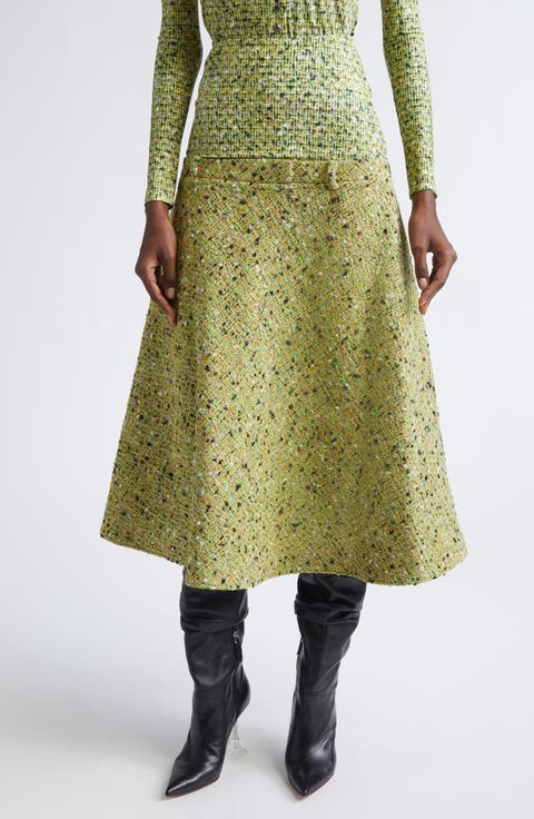 O-Grace Bouclé Tweed & Jersey Midi Skirt