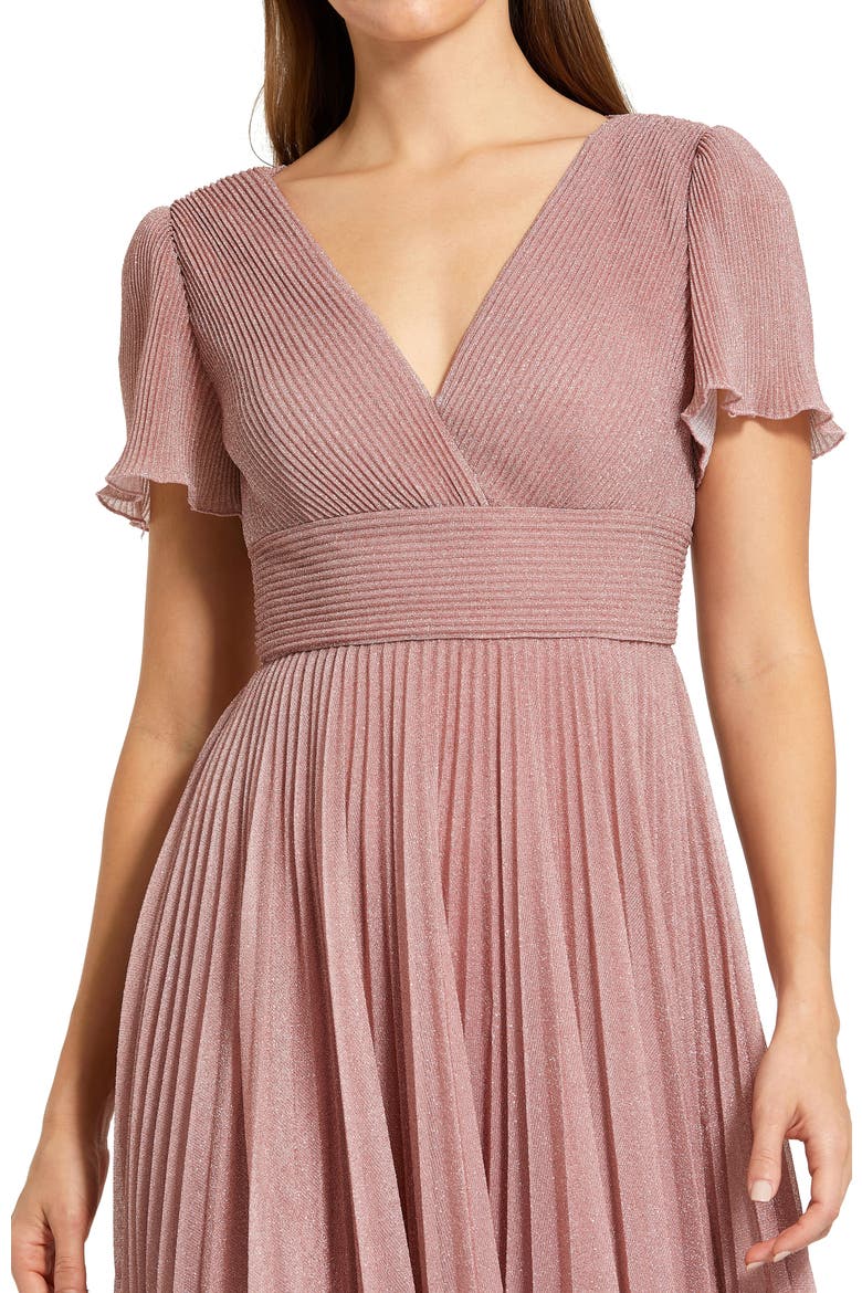 Pleated Metallic Flutter Sleeve A Line Gown, Alternate, color, Dusty Rose
