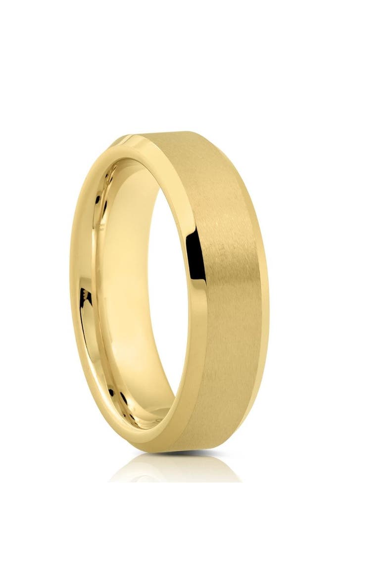 Mens Gold Plated Tungsten Ring 6mm Comfort Fit Brushed Beveled Edge Wedding Band, Alternate, color, Tungsten