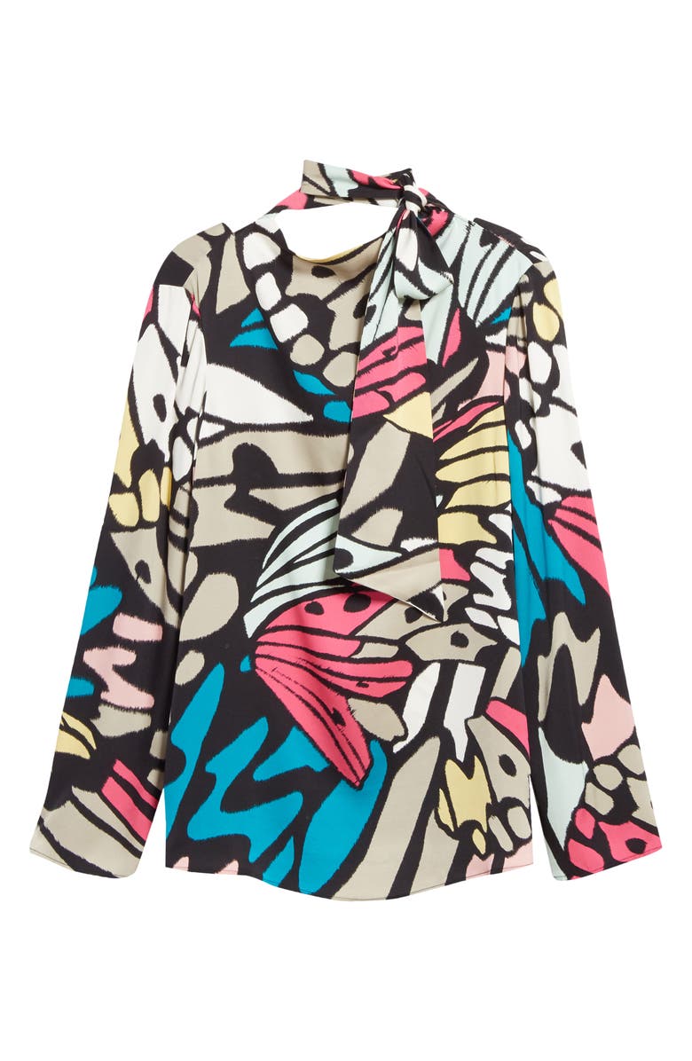 St. John Evening Monarch Butterfly Print Stretch Silk Blouse, Alternate, color, 