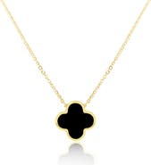 The Lovery Fine Jewelry Extra Large Onyx Single Clover Necklace