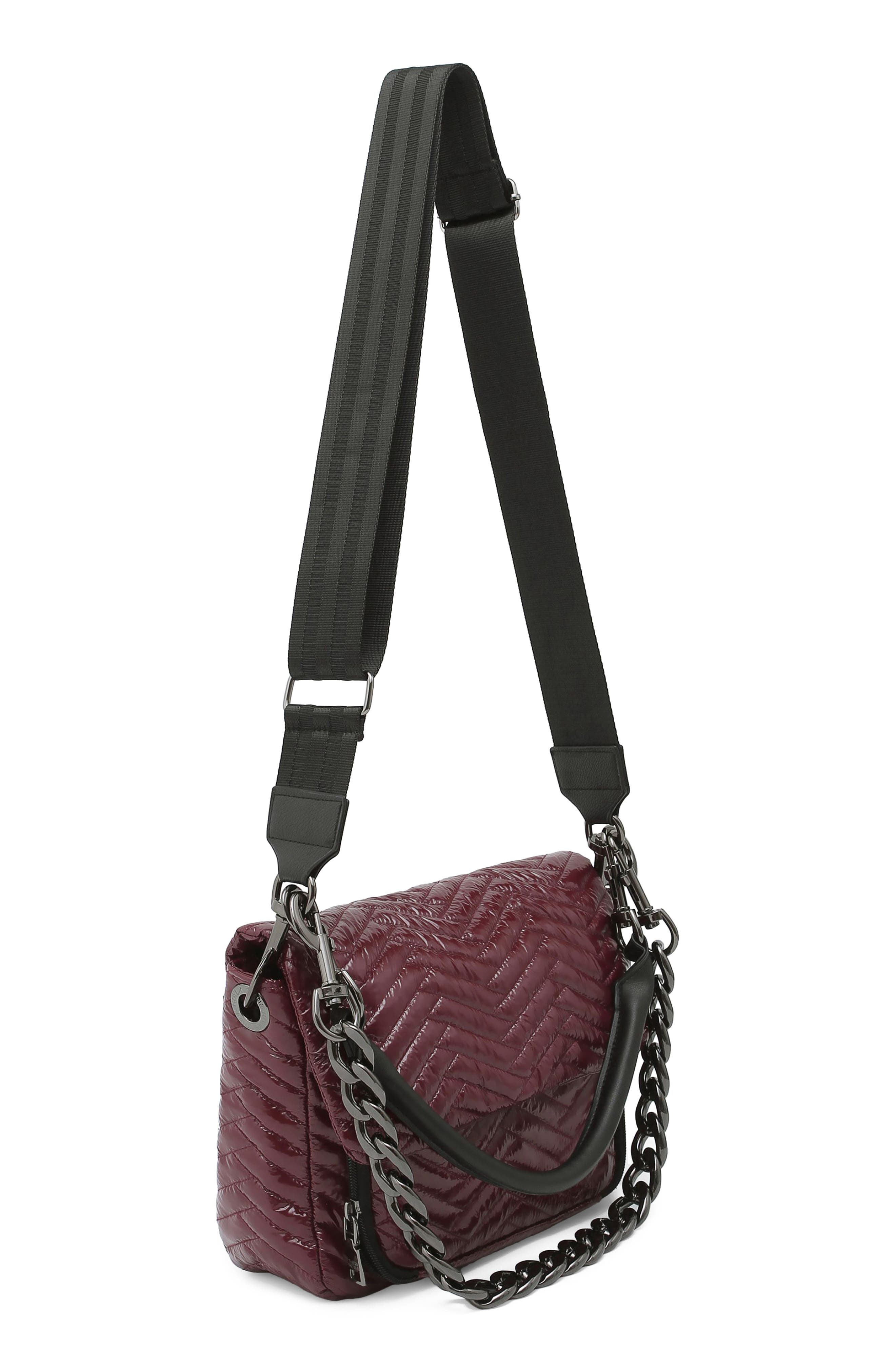 The Muse Moto Quilting Flap Shoulder Bag, Alternate, color, GLOSSY DEEP BURGUNDY