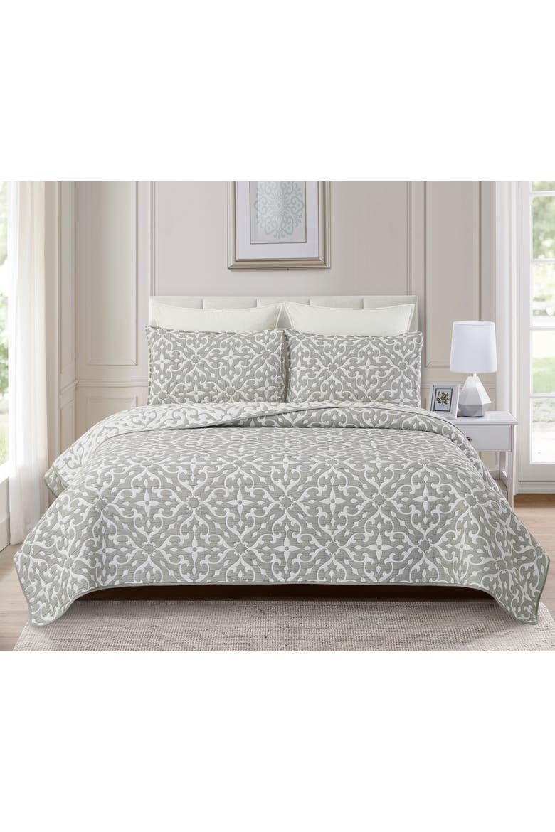 Medallion Jacquard Cotton Cover Quilt Set  - Reversible and Machine Washable, Alternate, color, Gray