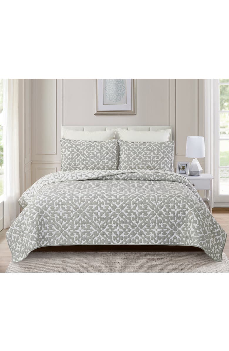C&F Home Medallion Jacquard Cotton Cover Quilt Set  - Reversible and Machine Washable, Alternate, color, Gray